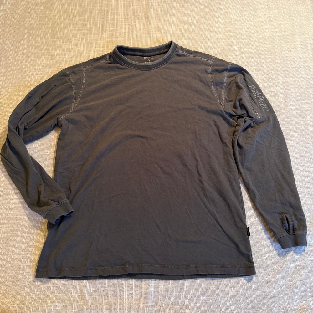 Kuhl Wildfibre Mens M Gray Organic Cotton Long Sleeve Zip Sleeve Pocket Shirt
